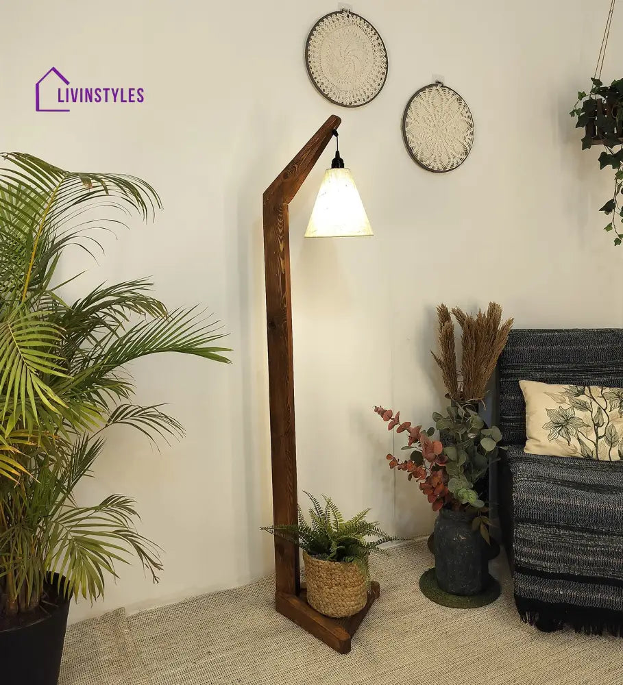 Charles Wooden Floor Lamp With Brown Base And Jute Fabric Lampshade Lamps