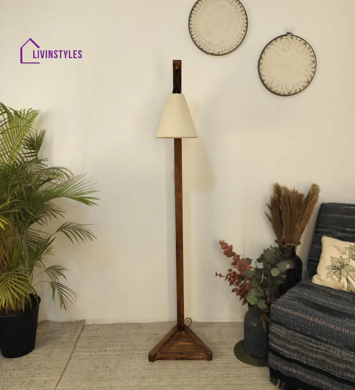 Charles Wooden Floor Lamp With Brown Base And Jute Fabric Lampshade Lamps