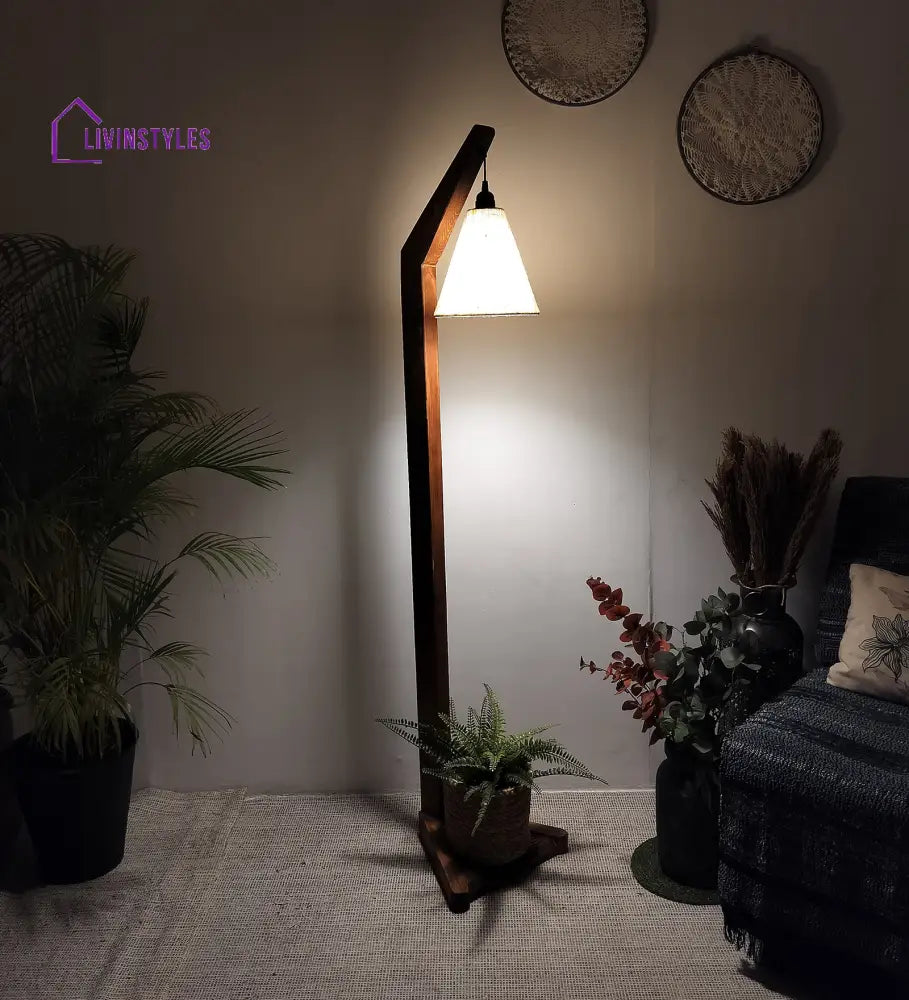 Charles Wooden Floor Lamp With Brown Base And Jute Fabric Lampshade Lamps