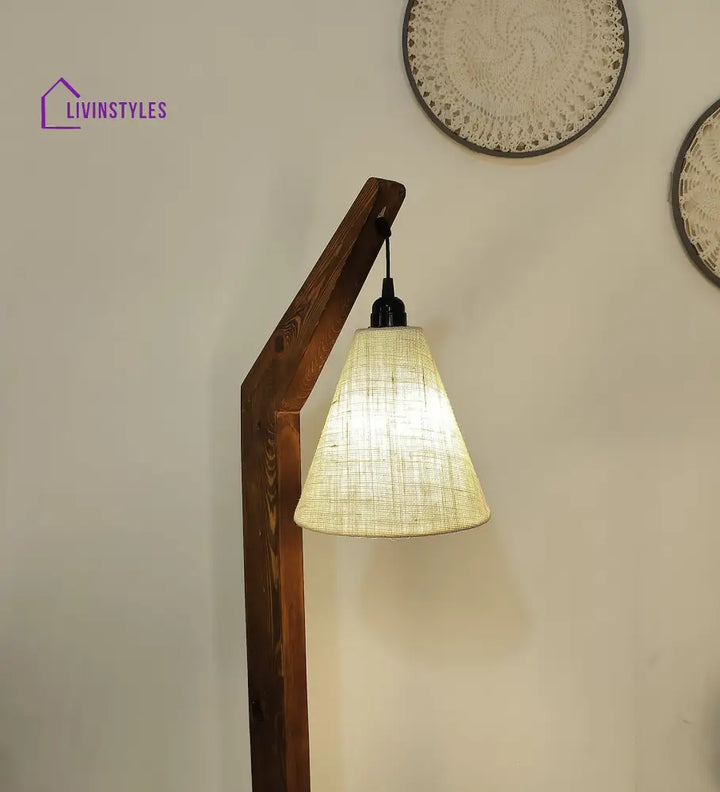 Charles Wooden Floor Lamp With Brown Base And Jute Fabric Lampshade Lamps