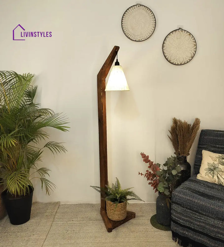 Charles Wooden Floor Lamp With Brown Base And Jute Fabric Lampshade Lamps