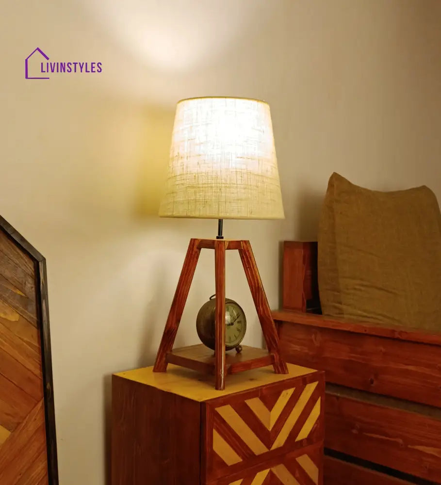 Charlotte Brown Wooden Table Lamp With White Jute Lampshade Lamps