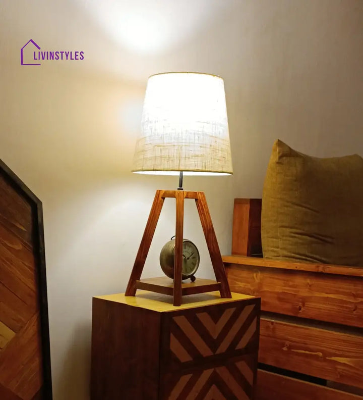 Charlotte Brown Wooden Table Lamp With White Jute Lampshade Lamps