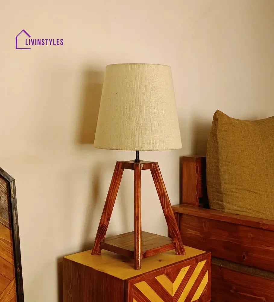 Charlotte Brown Wooden Table Lamp With White Jute Lampshade Lamps