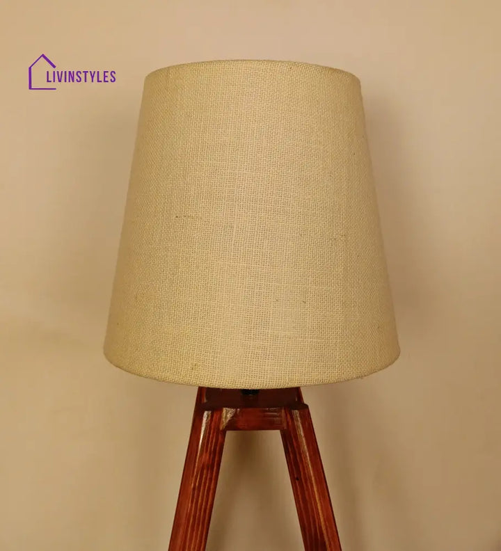 Charlotte Brown Wooden Table Lamp With White Jute Lampshade Lamps