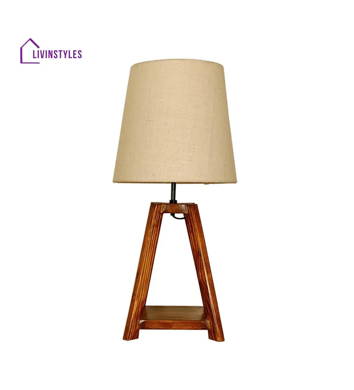 Charlotte Brown Wooden Table Lamp With White Jute Lampshade Lamps