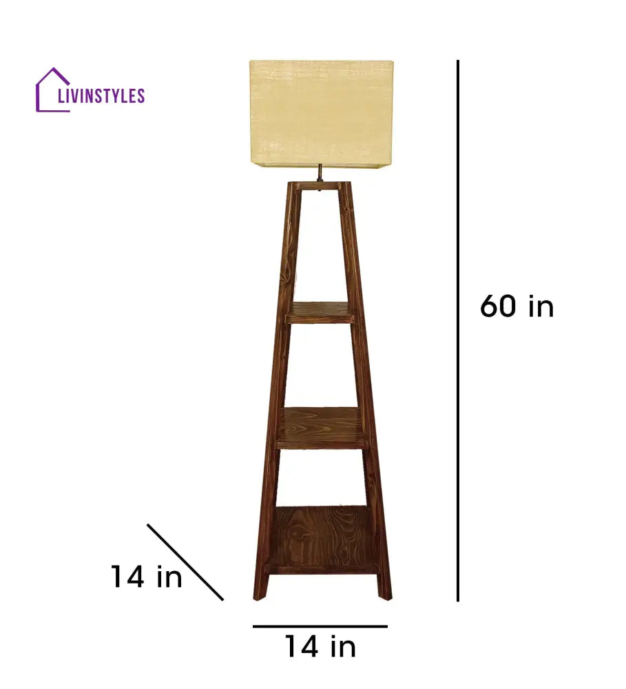 Charlotte Wooden Floor Lamp With Brown Base And Jute Fabric Lampshade Lamps