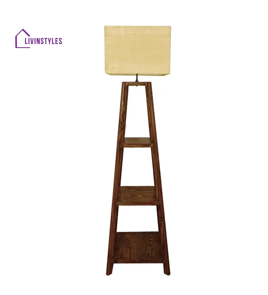 Charlotte Wooden Floor Lamp With Brown Base And Jute Fabric Lampshade Lamps