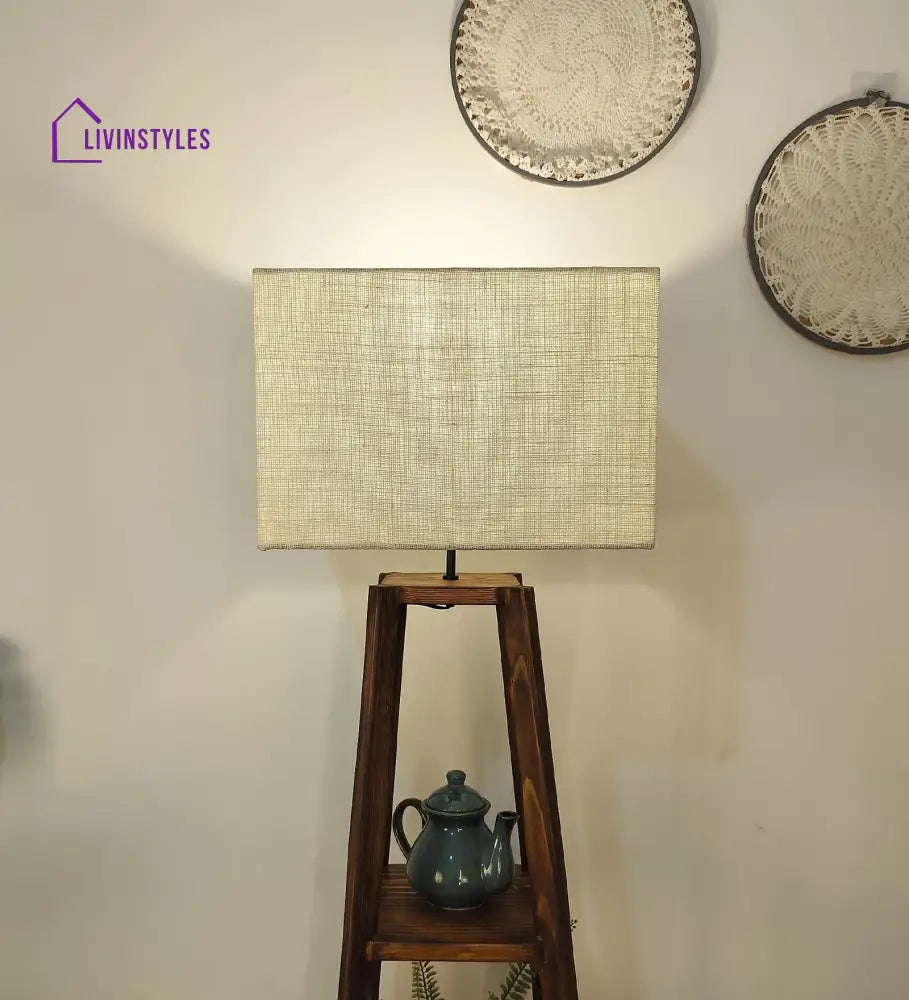 Charlotte Wooden Floor Lamp With Brown Base And Jute Fabric Lampshade Lamps