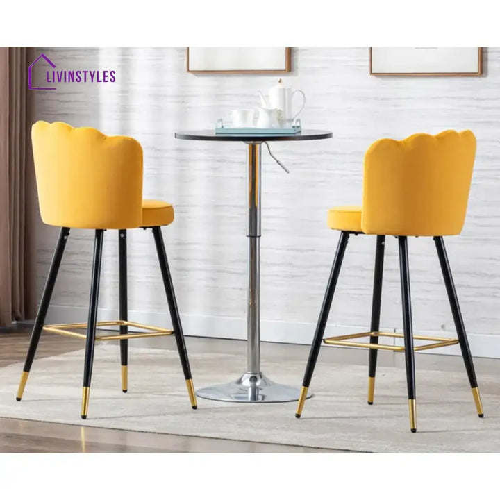 Yellow Color Flower Counter Stool Set Of-1