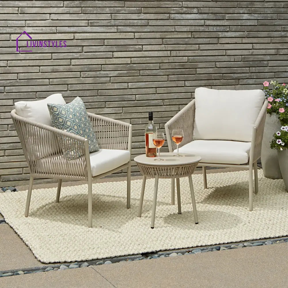 Chawo Outdoor Patio Seating Set 2 Chairs And 1 Table (Beige) Braided & Rope Coffee Sets