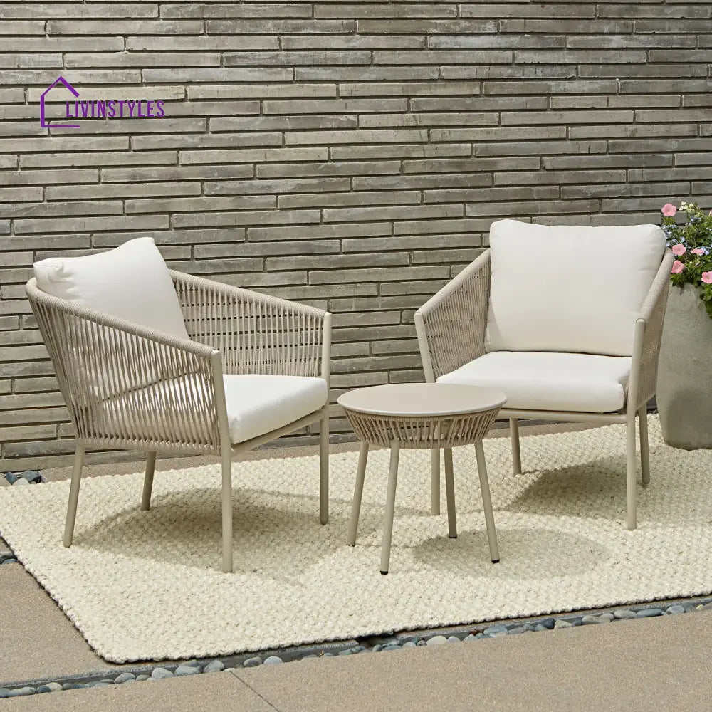 Chawo Outdoor Patio Seating Set 2 Chairs And 1 Table (Beige) Braided & Rope Coffee Sets