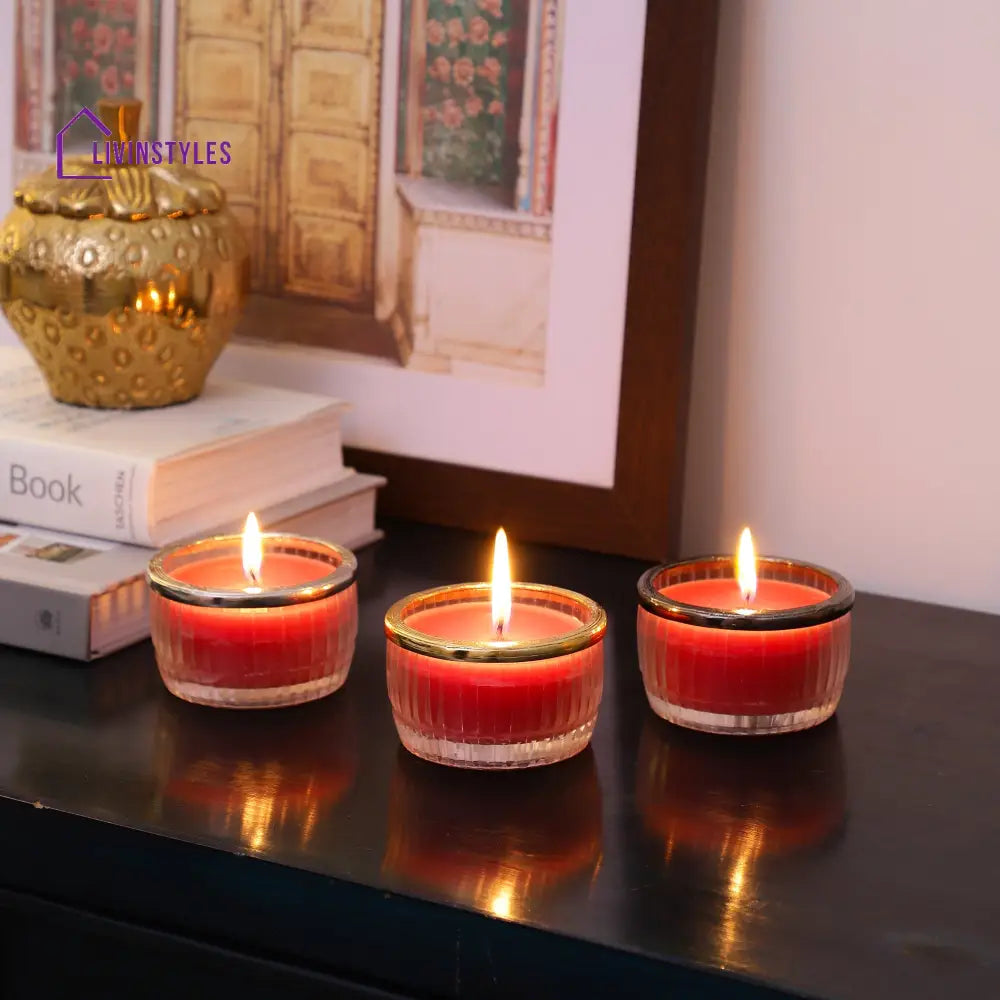 Cherry Blossom Red Scented Candle Glass Jar With Golden Ring