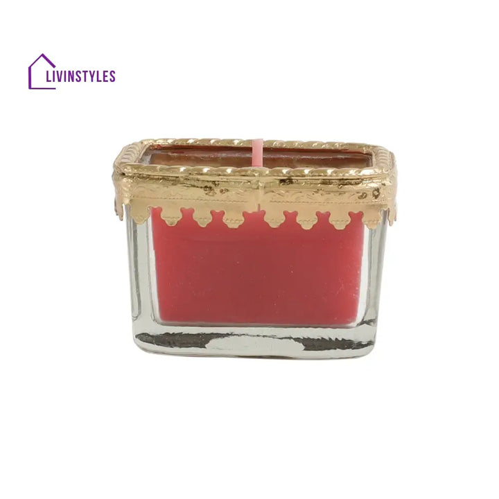 Cherry Blossom Red Scented Candle Glass Jar With Golden Ring