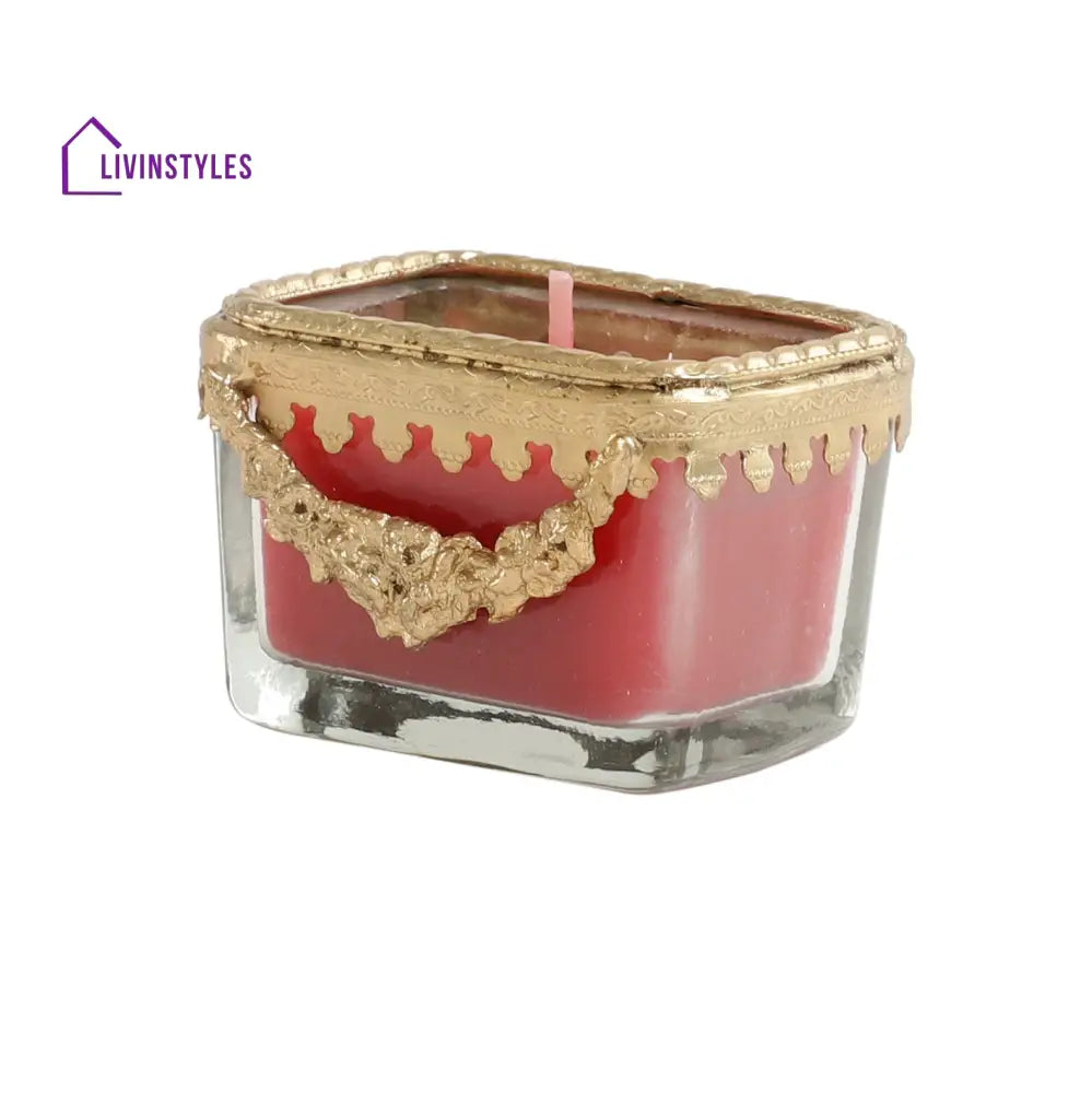 Cherry Blossom Red Scented Candle Glass Jar With Golden Ring