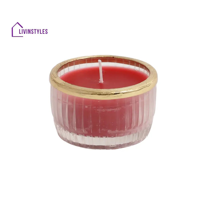 Cherry Blossom Red Scented Candle Glass Jar With Golden Ring