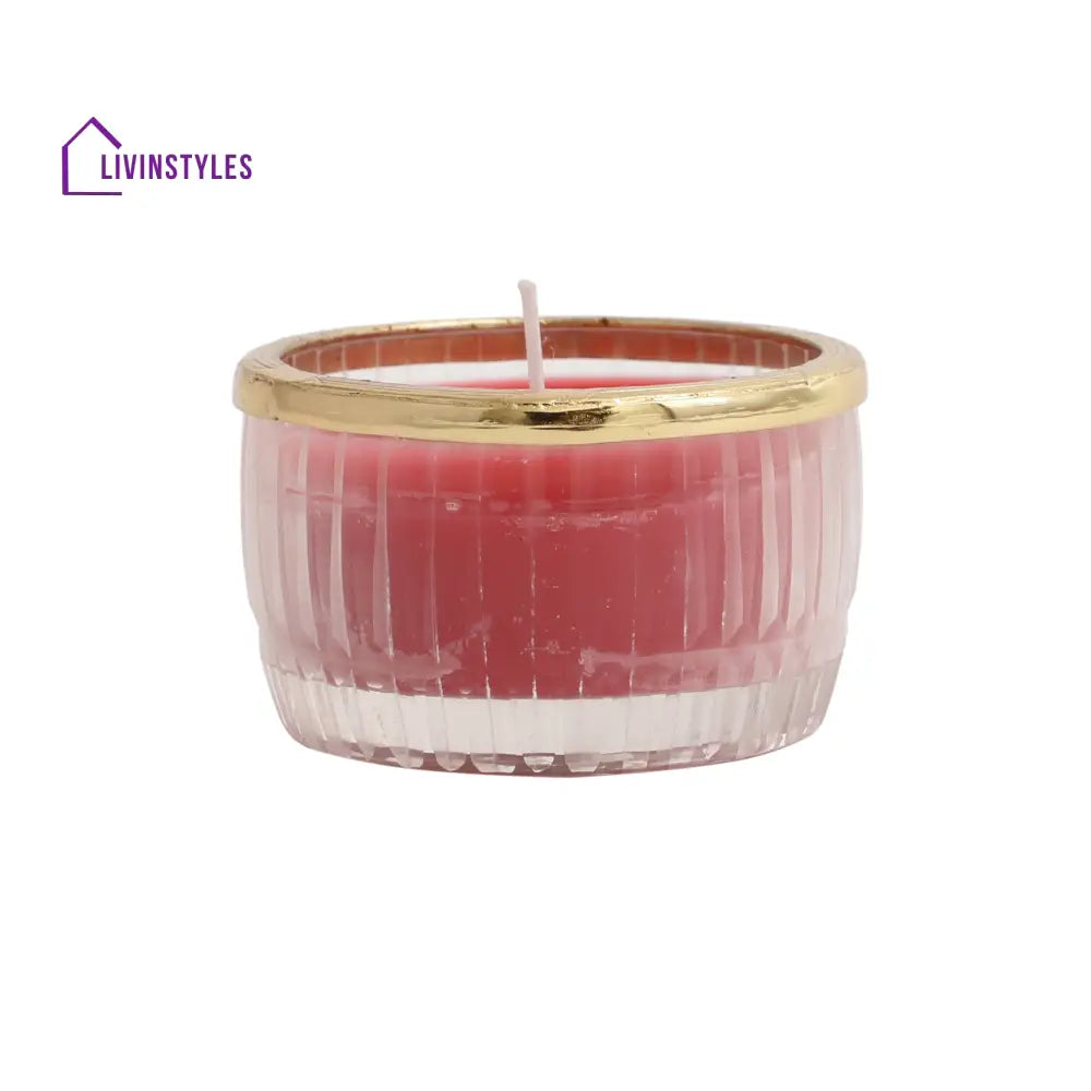 Cherry Blossom Red Scented Candle Glass Jar With Golden Ring