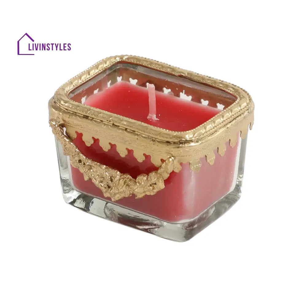 Cherry Blossom Red Scented Candle Glass Jar With Golden Ring