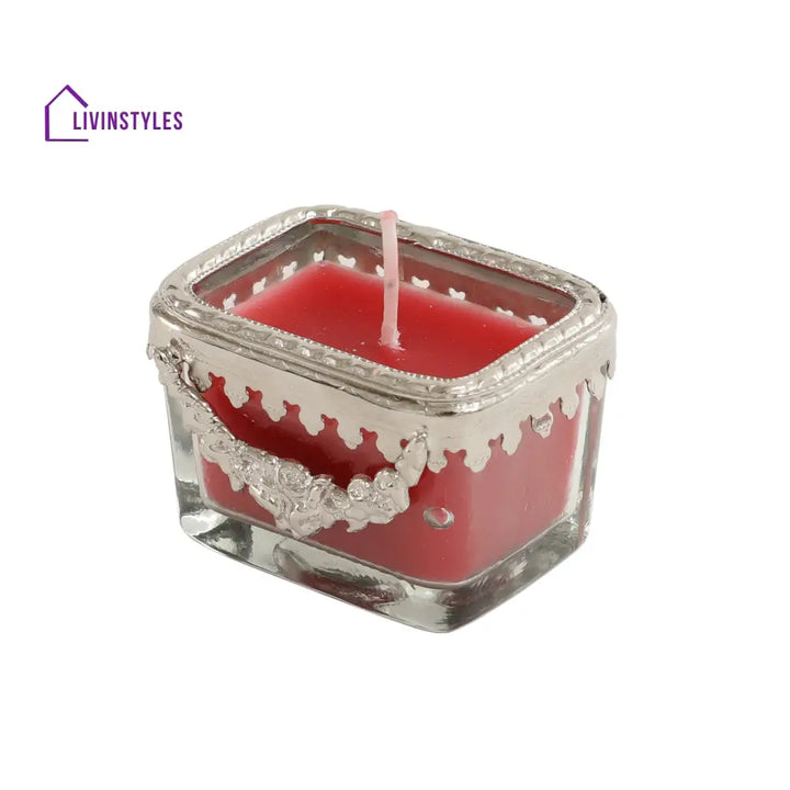 Cherry Blossom Red Scented Candle Glass Jar With Silver Ring