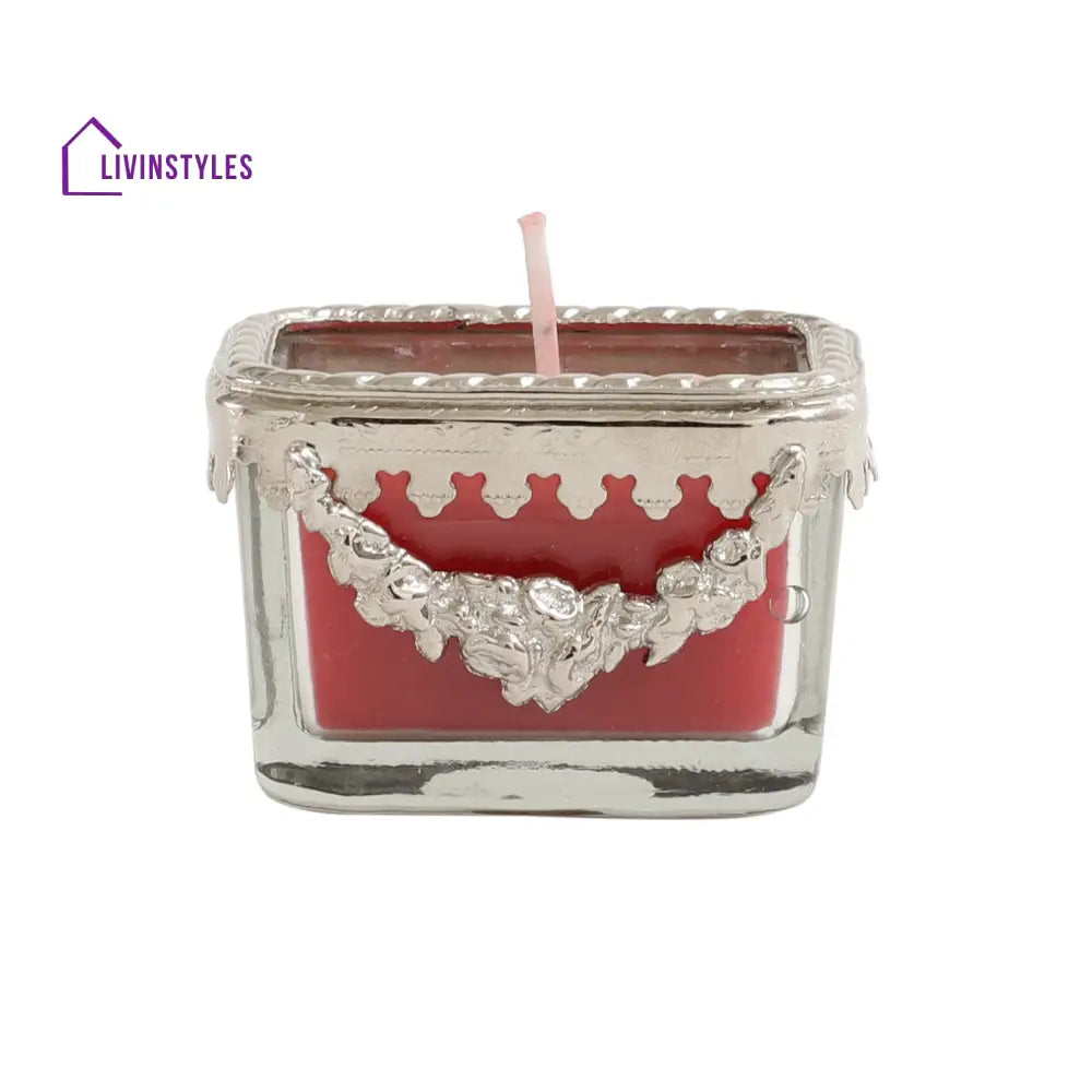 Cherry Blossom Red Scented Candle Glass Jar With Silver Ring