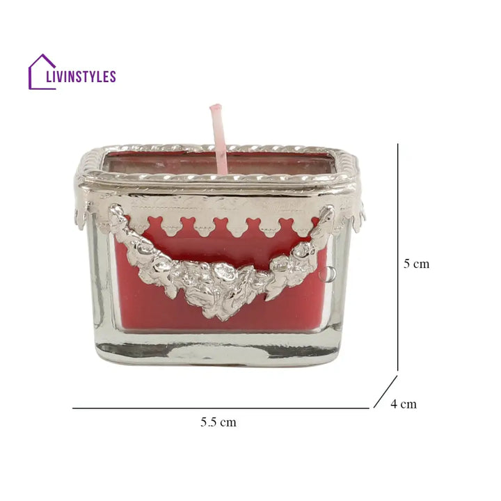 Cherry Blossom Red Scented Candle Glass Jar With Silver Ring