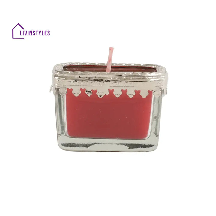 Cherry Blossom Red Scented Candle Glass Jar With Silver Ring