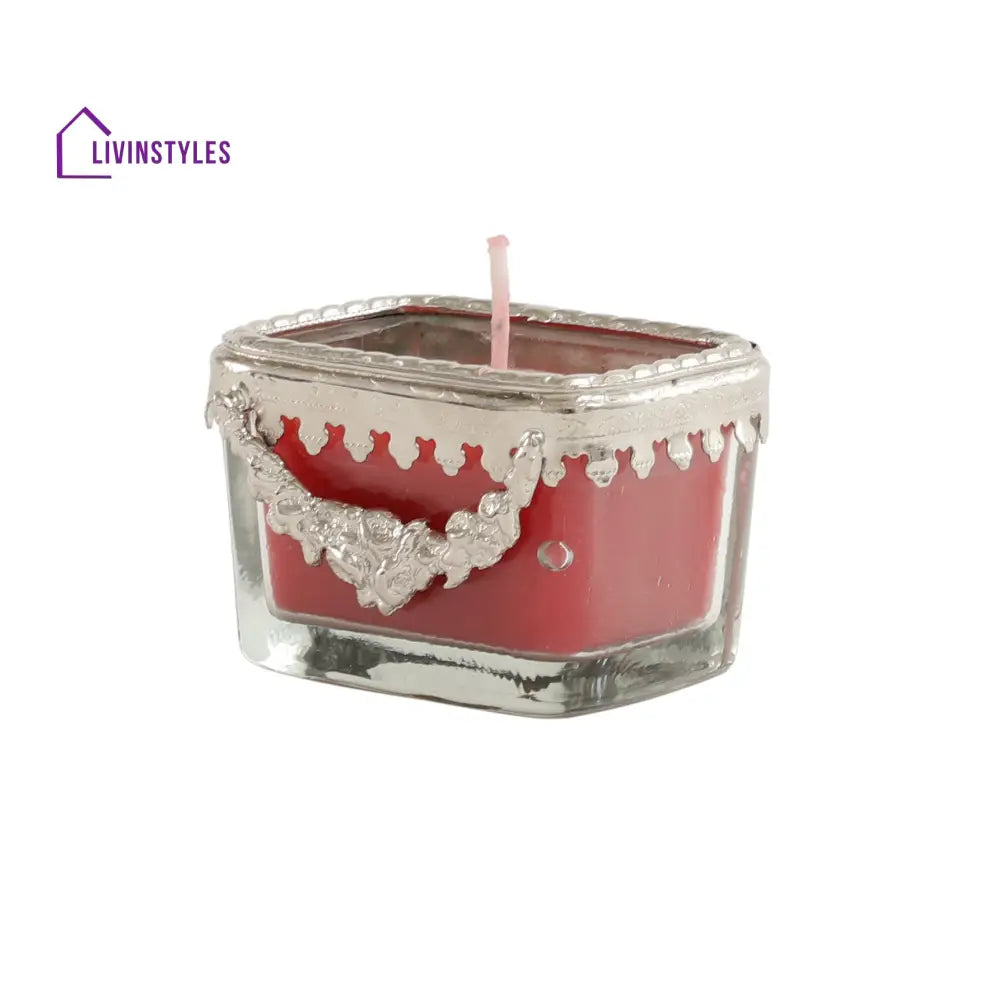 Cherry Blossom Red Scented Candle Glass Jar With Silver Ring