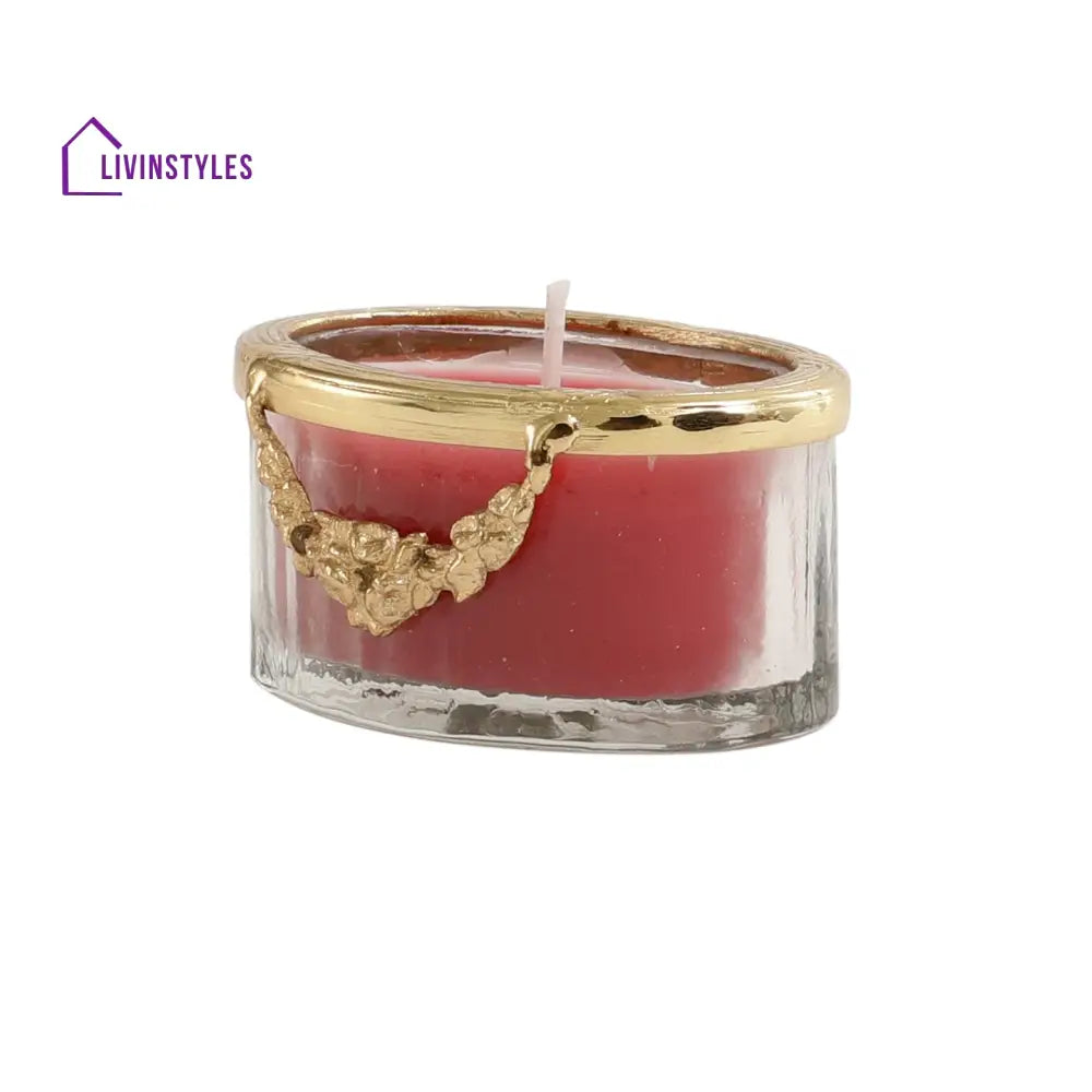 Cherry Blossom Red Scented Candle Jar With Golden Ring