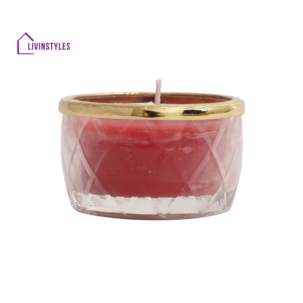 Cherry Blossom Red Scented Candle Jar With Golden Ring