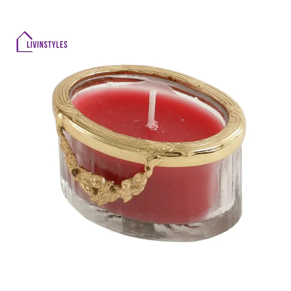 Cherry Blossom Red Scented Candle Jar With Golden Ring