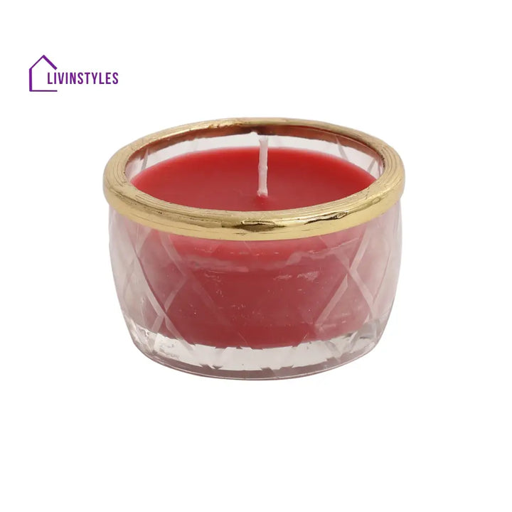 Cherry Blossom Red Scented Candle Jar With Golden Ring