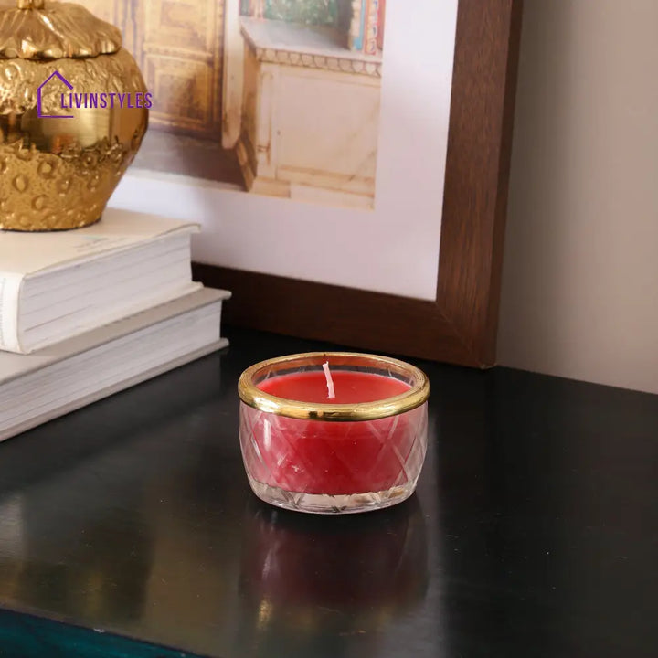 Cherry Blossom Red Scented Candle Jar With Golden Ring