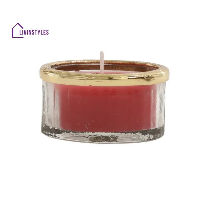 Cherry Blossom Red Scented Candle Jar With Golden Ring