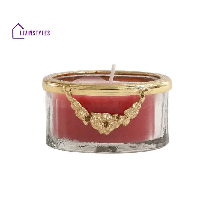 Cherry Blossom Red Scented Candle Jar With Golden Ring