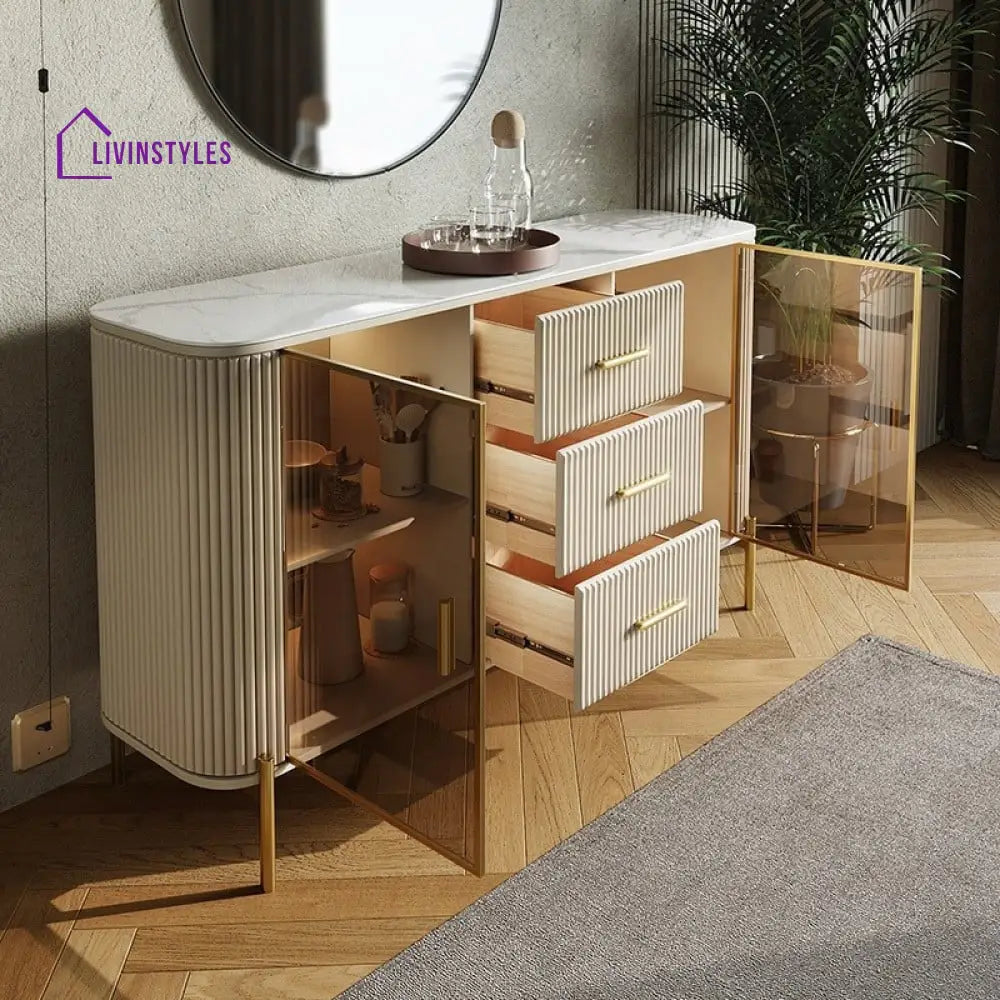 Cherry Modern Elegant Console Table With Storage And Glass Door