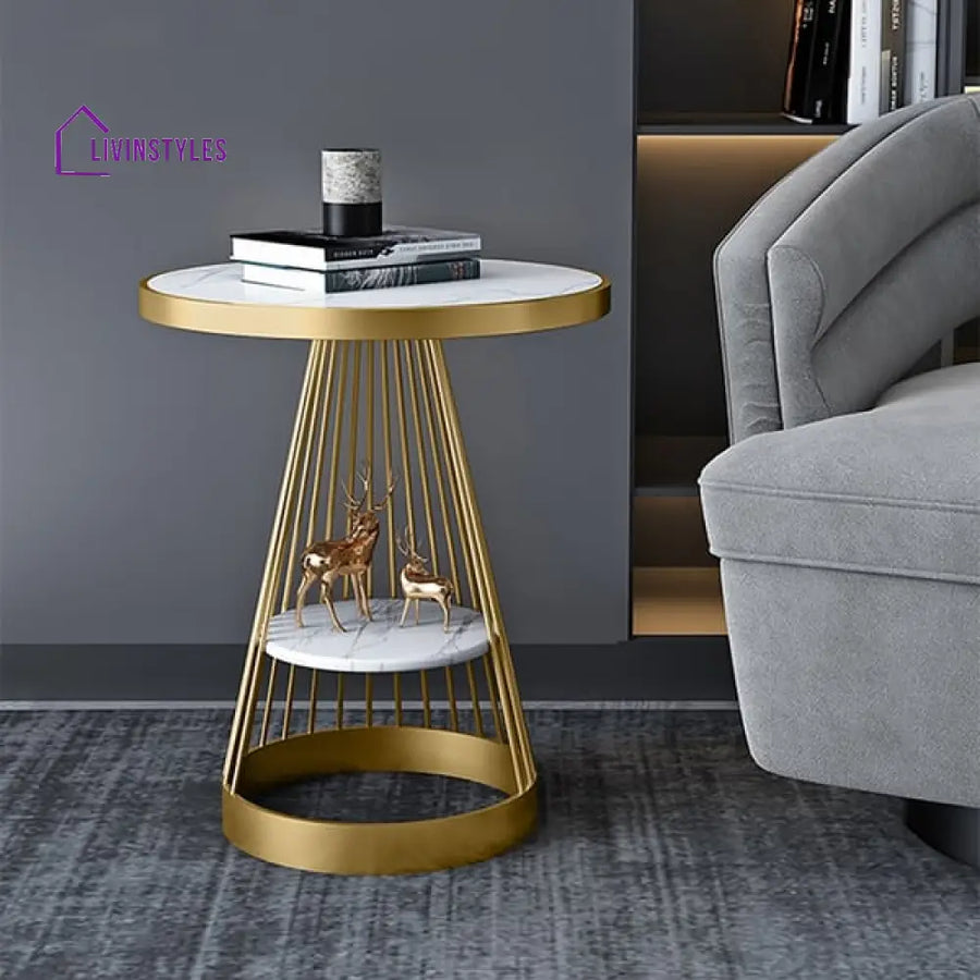 Cheyenne Modern End Table With Storage Marble Top & Metal Frame Tables