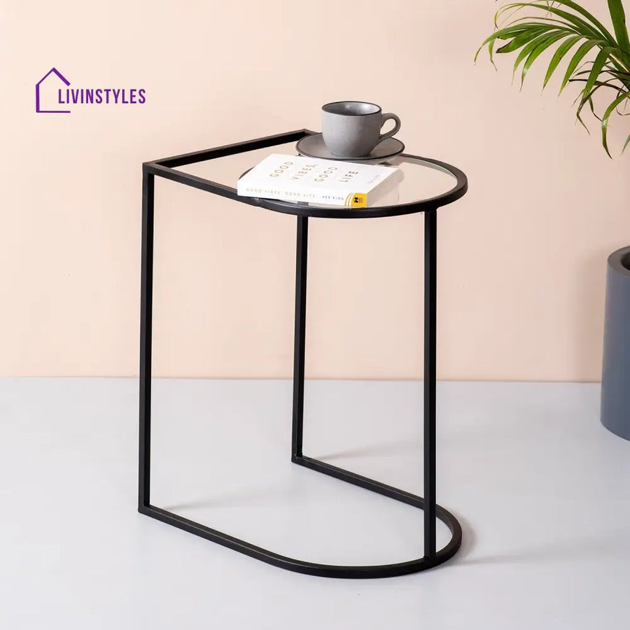 Chhavi Contemporary Metallic Magazine End Table In Black Color Furniture