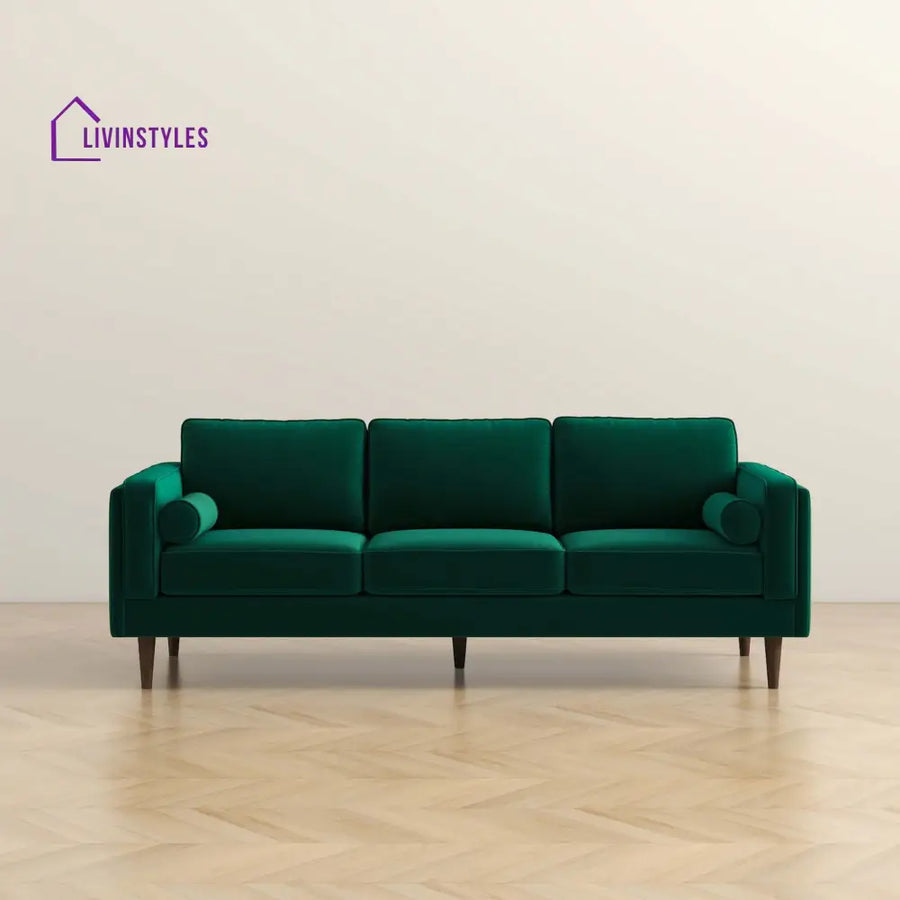 Chhaya Green Three Seater Velvet Sofa For Living Room