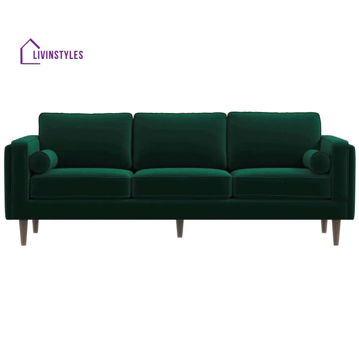 Chhaya Green Three Seater Velvet Sofa For Living Room