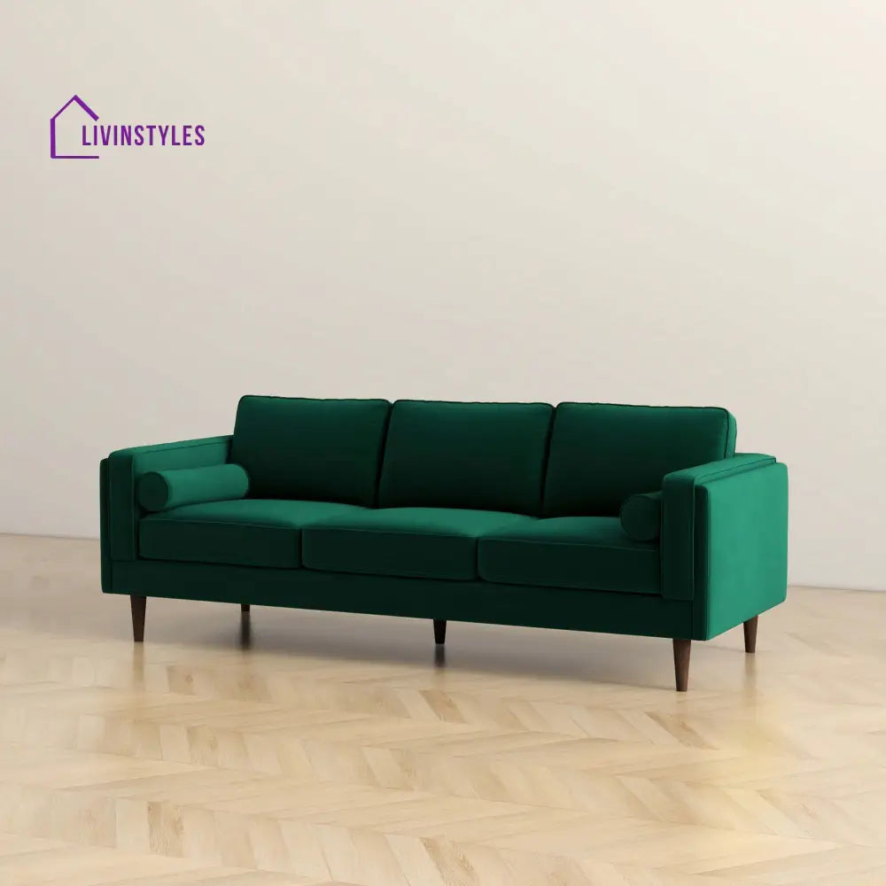 Chhaya Green Three Seater Velvet Sofa For Living Room