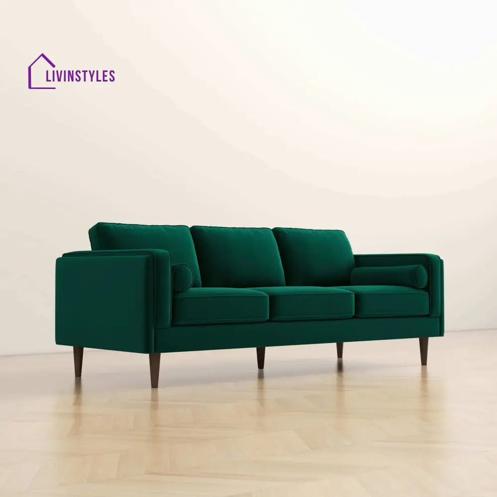 Chhaya Green Three Seater Velvet Sofa For Living Room