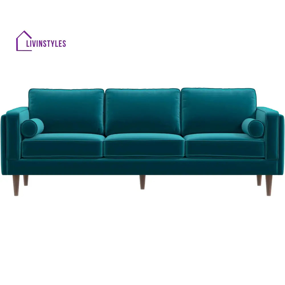 Chhaya Teal Three Seater Velvet Sofa For Living Room