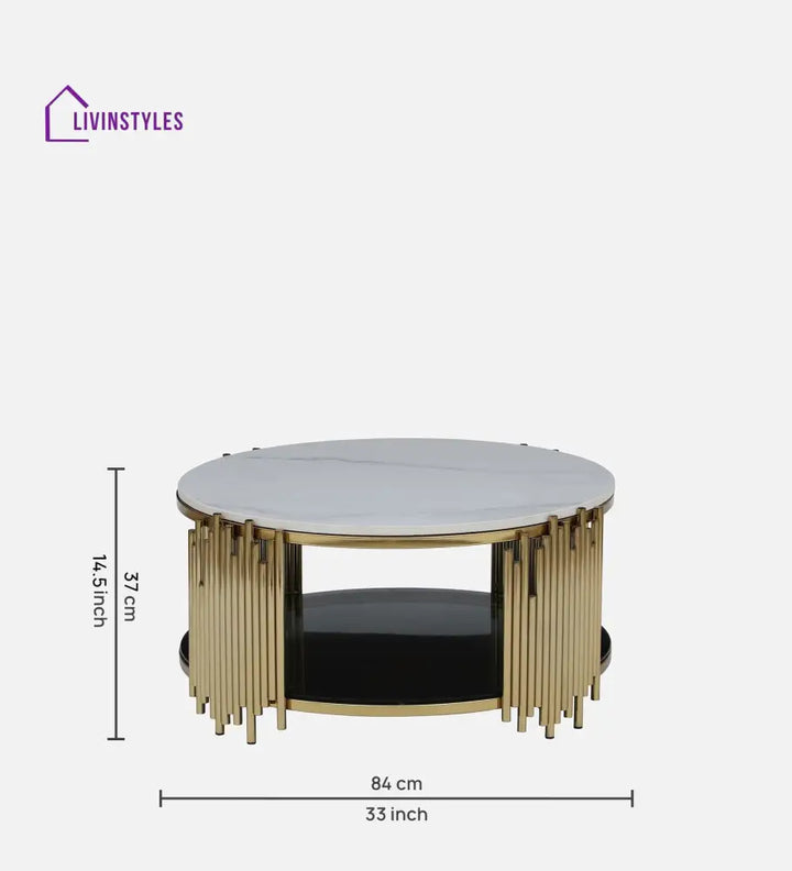 Chirag Metal Round Coffee Table In Golden Base With Marble Top