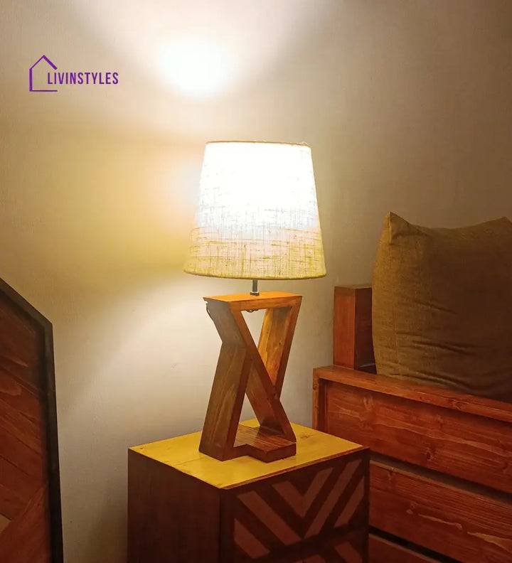 Chloe Brown Wooden Table Lamp With White Jute Lampshade Lamps