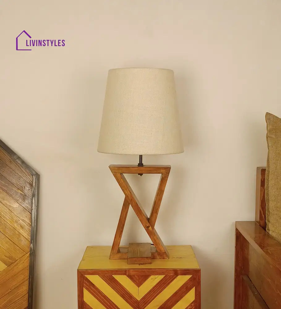 Chloe Brown Wooden Table Lamp With White Jute Lampshade Lamps