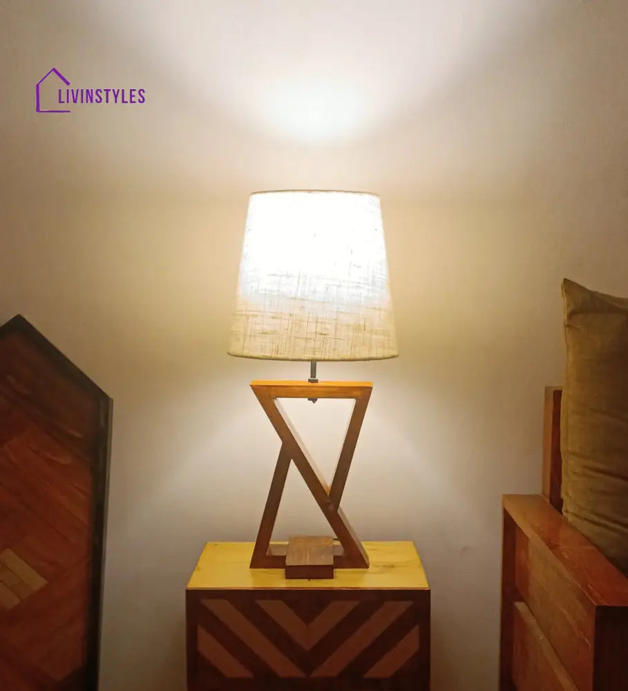 Chloe Brown Wooden Table Lamp With White Jute Lampshade Lamps