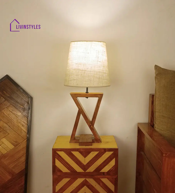 Chloe Brown Wooden Table Lamp With White Jute Lampshade Lamps