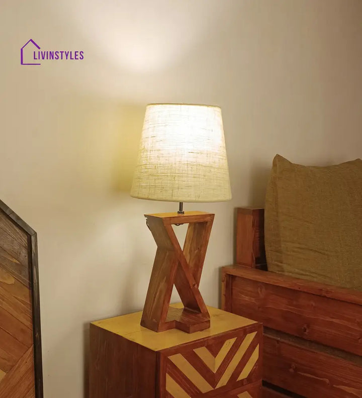 Chloe Brown Wooden Table Lamp With White Jute Lampshade Lamps