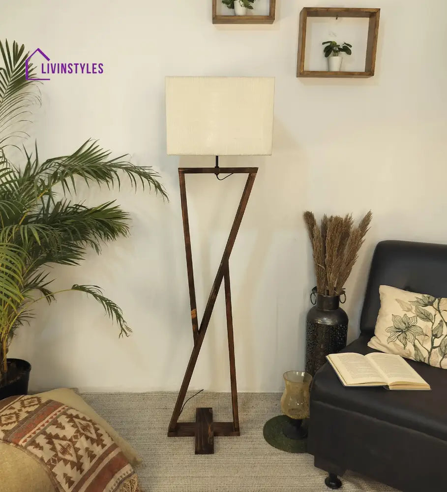 Chloe Wooden Floor Lamp With Brown Base And Jute Fabric Lampshade Lamps