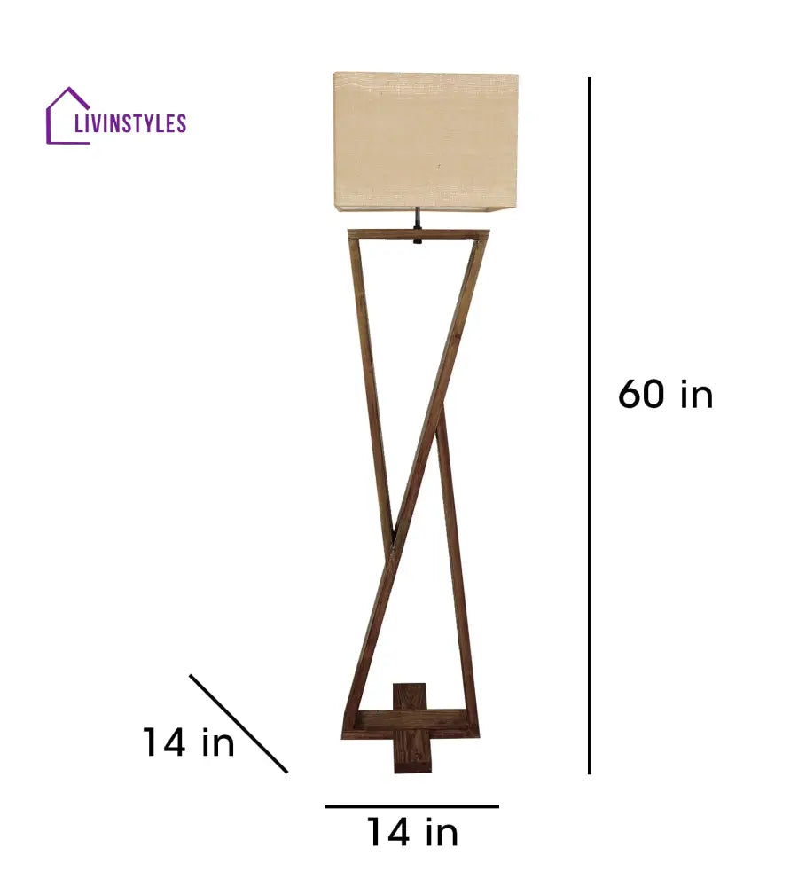 Chloe Wooden Floor Lamp With Brown Base And Jute Fabric Lampshade Lamps